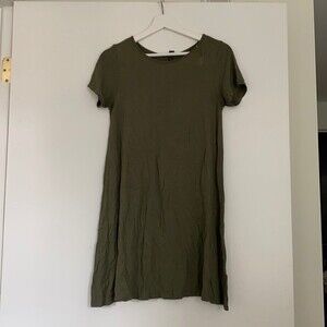 Francesca's Dress Alya Olive Green Button Back T-Shirt Swing Casual Small